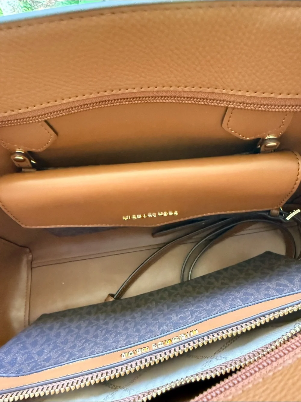 Michael Kors Dark Brown Pebbled Leather Tote with MK Charm